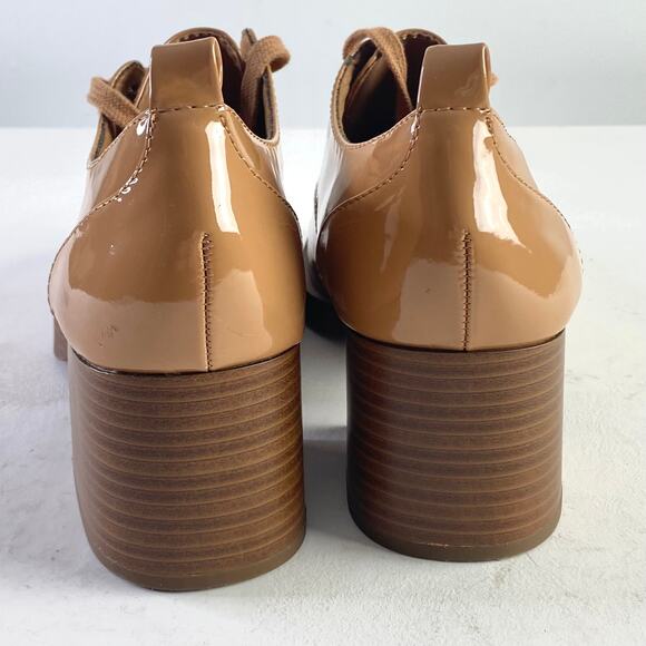 Soda Beige Square Toe Patent Leather Block Heel Lace Up Glossy Loafers Sz 10 - Picture 5 of 11